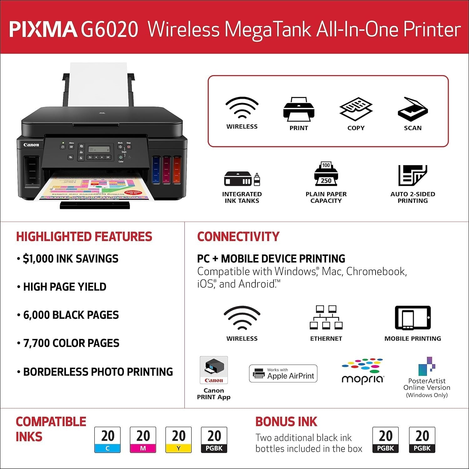 MegaTank Wireless 4-in-1 Printer | High-Yield, Copier, Scanner, Duplex