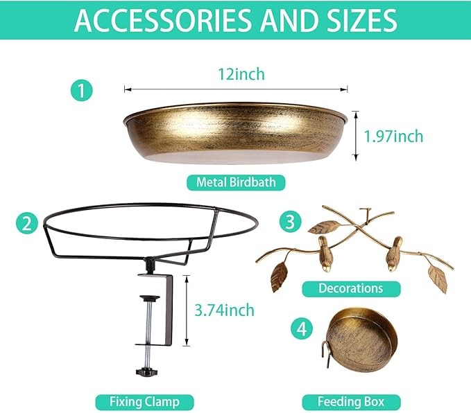 Metal Deck Mounted Bird Bath – Rustproof Outdoor Feeder Bowl with Clamp Stand
