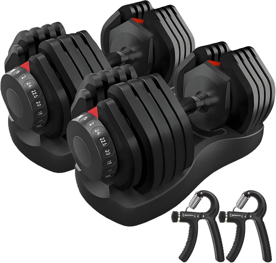 Adjustable Dumbbells Pair 24KG Each 15-in-1 Quick Dial Home Gym