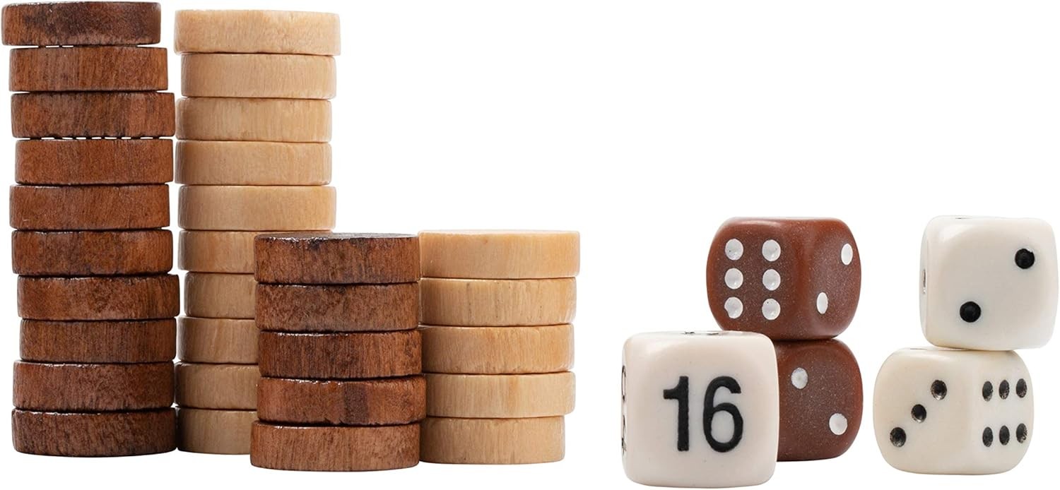 Classic Wooden Backgammon Set Compact Board Game with Dice Cups Case