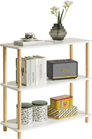 3 Tier Wooden Bookcase White Beech Legs Freestanding Storage Shelf 74cm