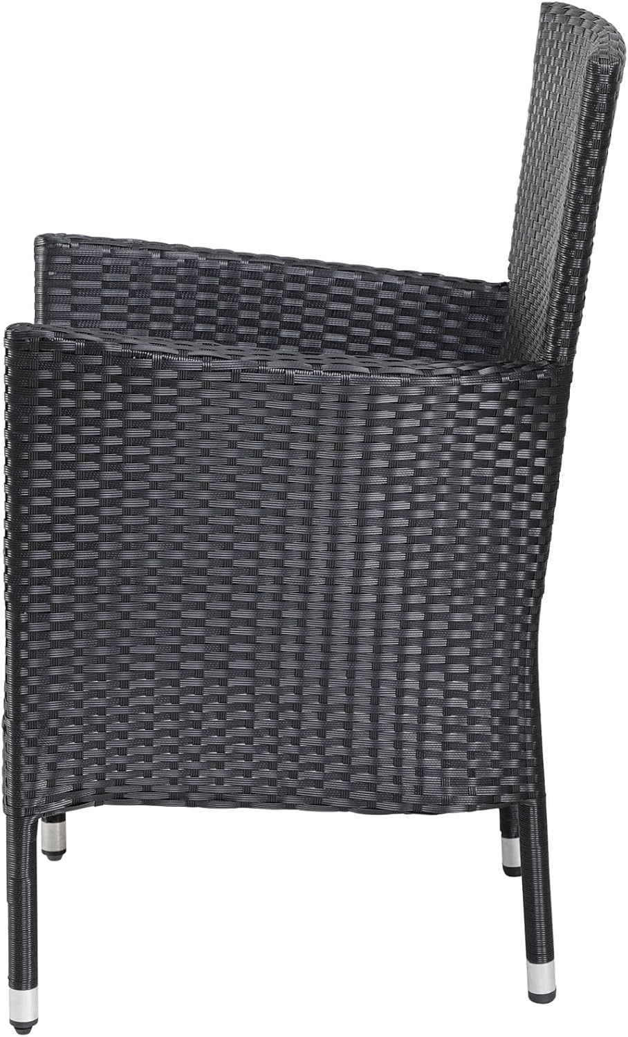 Black Rattan Garden Armchairs Set of 3 Stackable Patio Dining Chairs