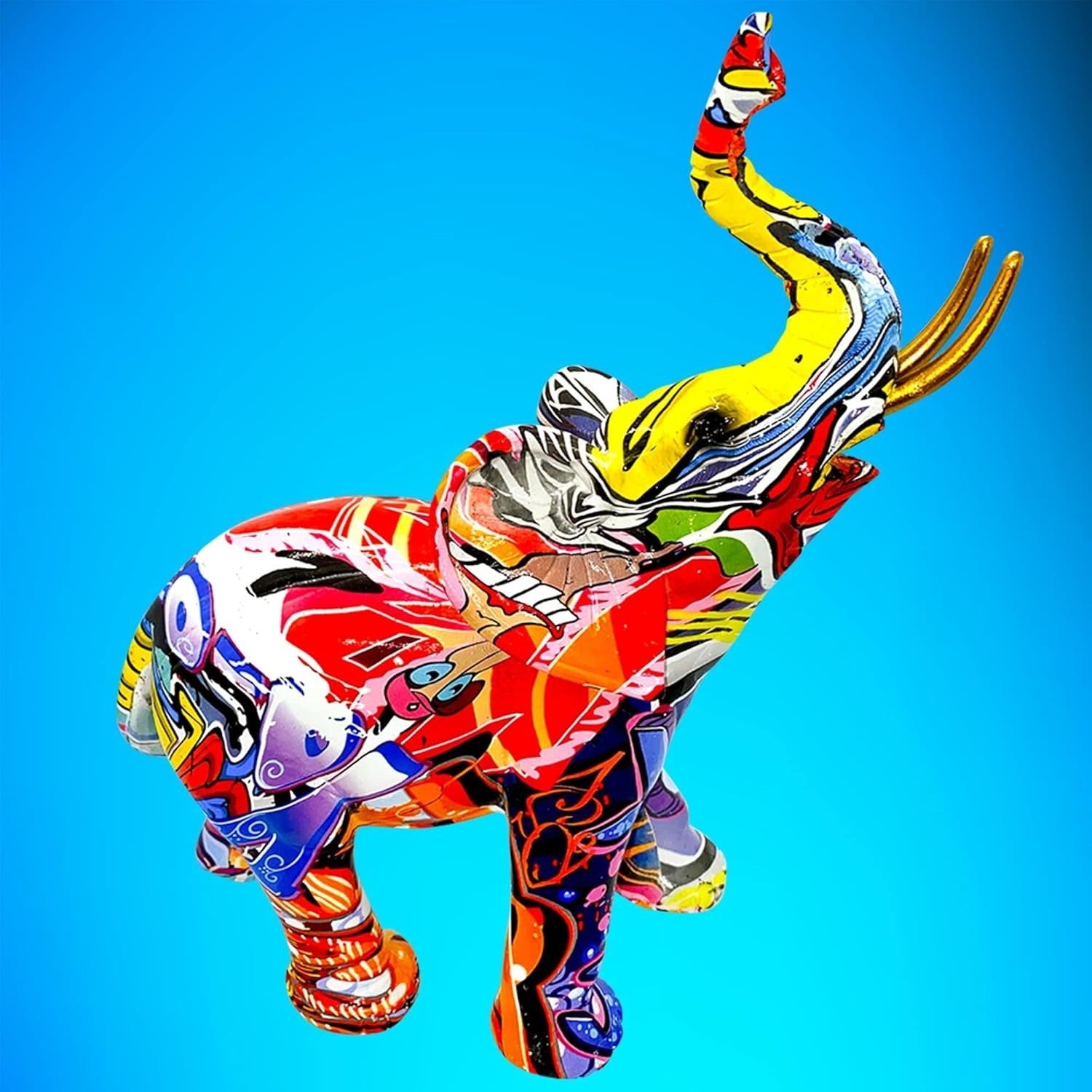 Large Graffiti Elephant Ornament Modern Resin Sculpture Colourful Home Decor