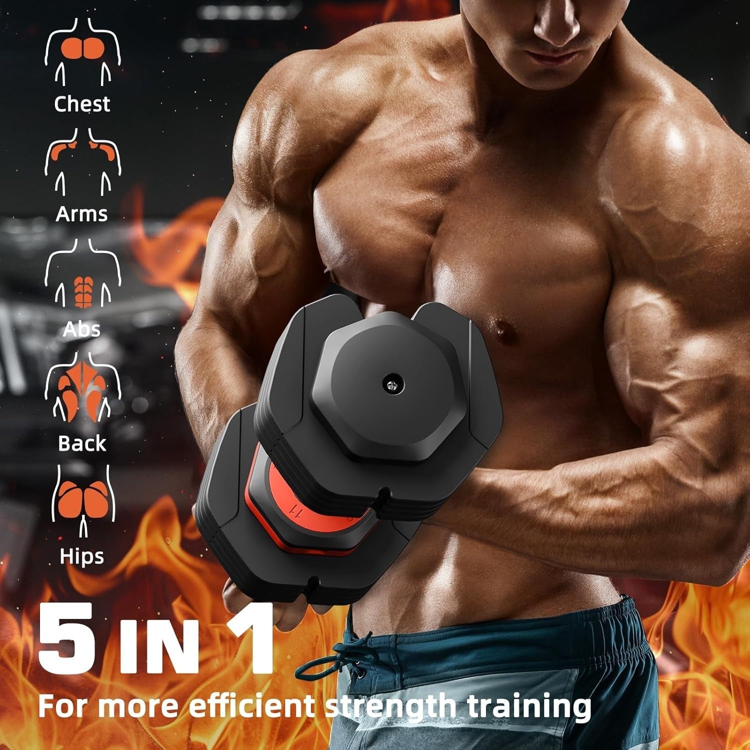 11kg Adjustable Dumbbell Pair 5-in-1 One-Hand Dial Safety Lock Home Gym