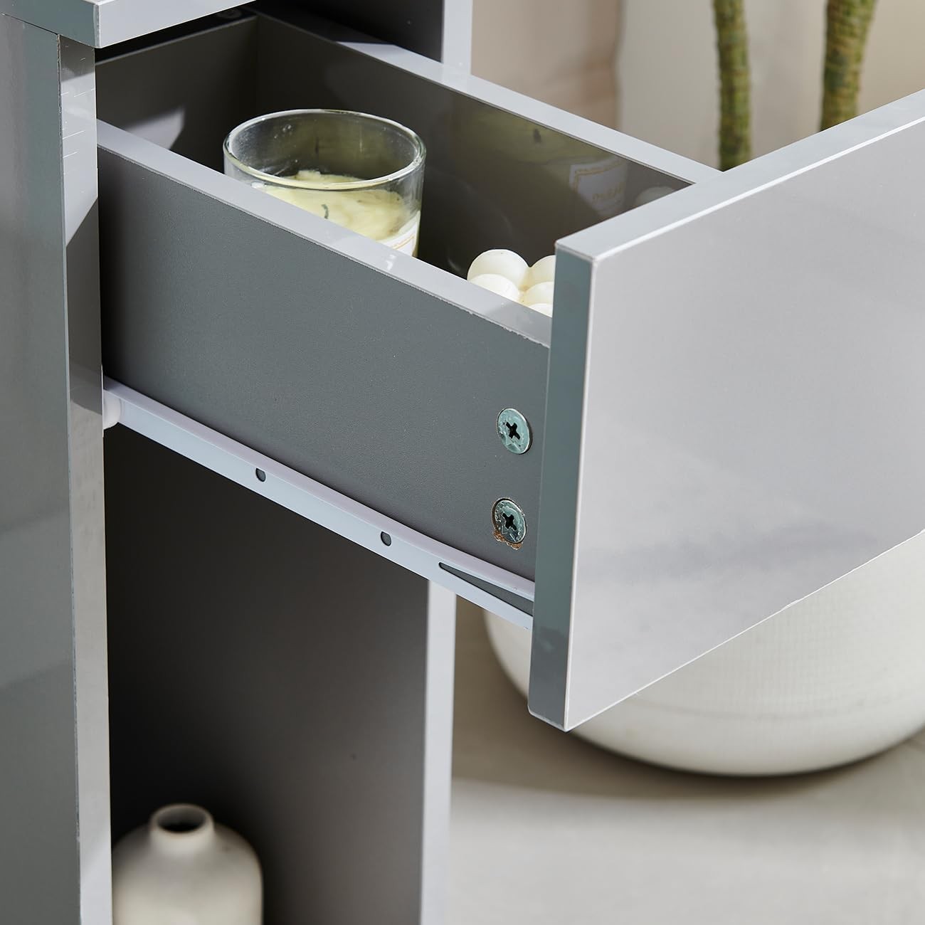 Slim Bedside Table with Drawer & Shelf – Modern Narrow Nightstand