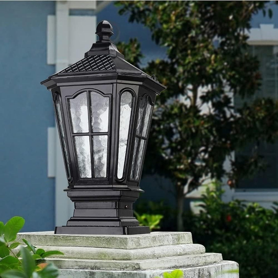 Outdoor Post Lantern Light, IP65 Waterproof Black Garden Pillar Lamp E27