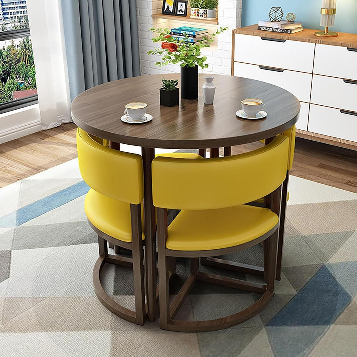 Round 80cm Leather Office Table Set with 4 Chairs – Compact Meeting Furniture