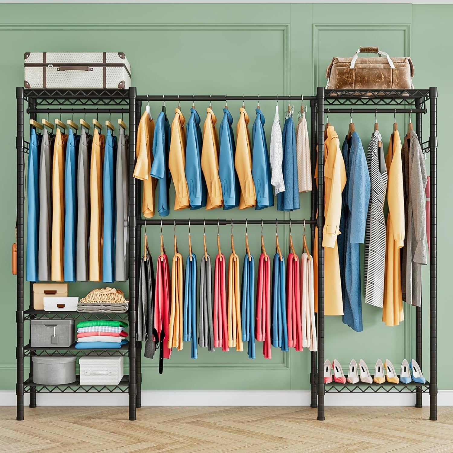 Expandable Heavy Duty Clothes Rail with Shelves – Black 180cm