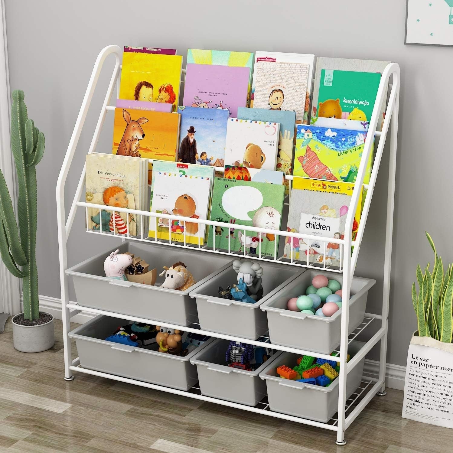 Kids 5-Tier Metal Bookshelf with Sling & Mesh Shelves – Durable, Space-Saving