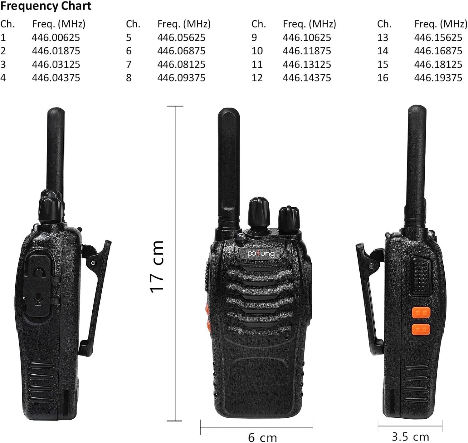 PMR446 Walkie Talkies 6 Pack Long Range 16 Channel VOX Rechargeable