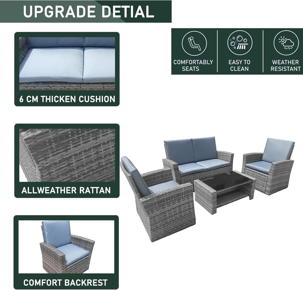 4-Piece Rattan Garden Furniture Set Outdoor Sofa Chairs with Table