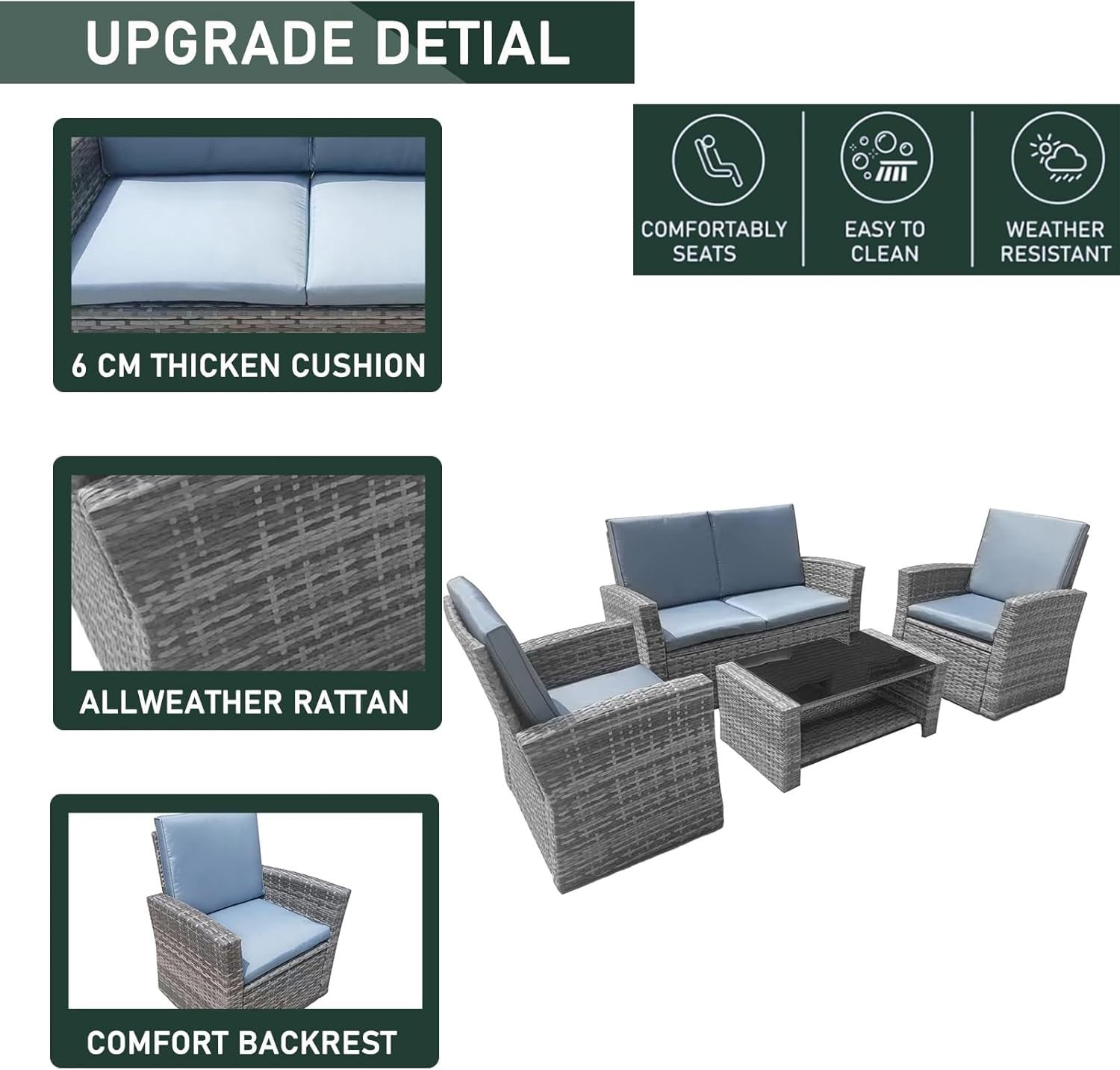 4-Piece Rattan Garden Furniture Set Outdoor Sofa Chairs with Table