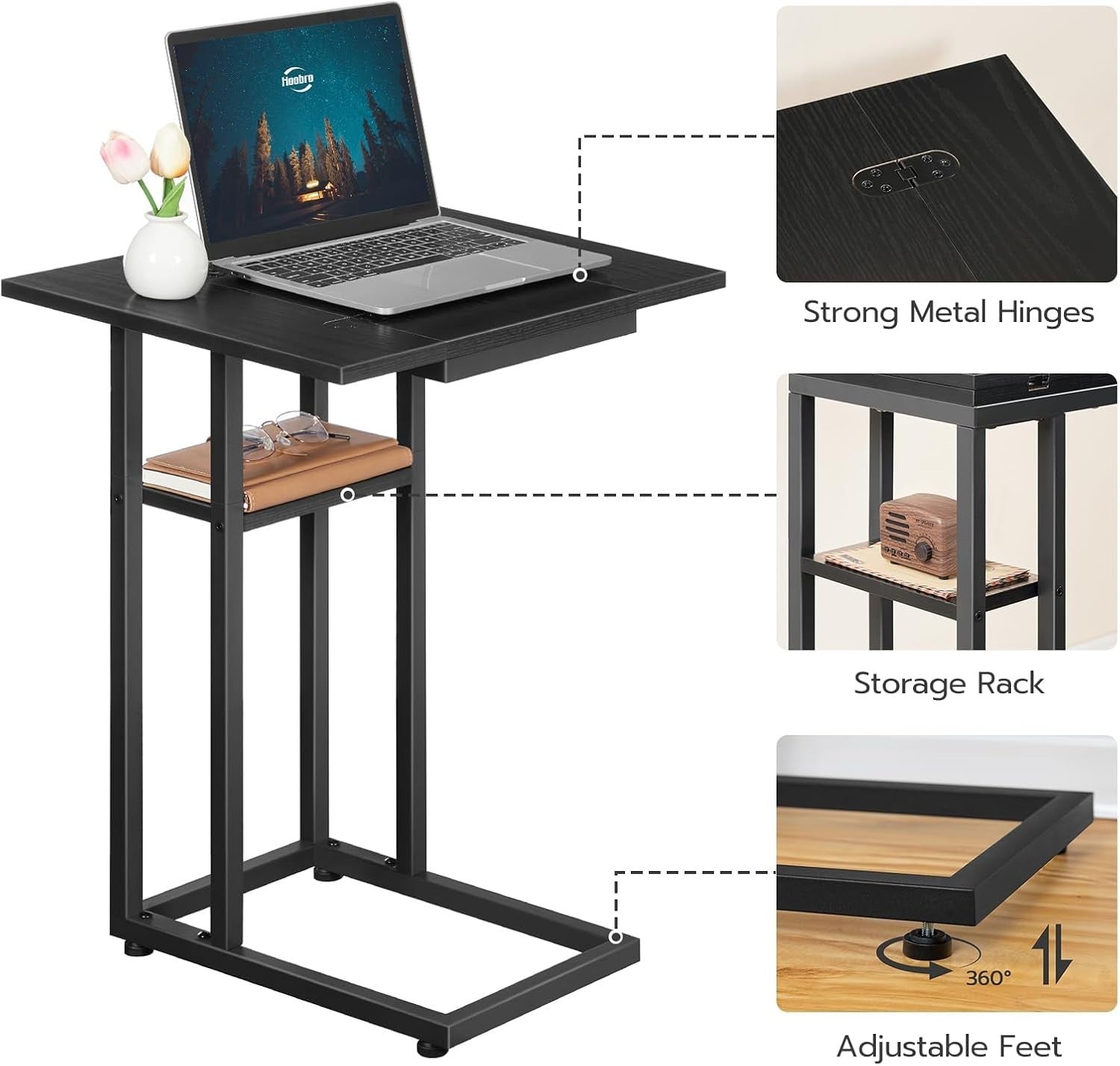 Foldable C-Shaped Side Table with Large Workspace – Laptop Snack Table