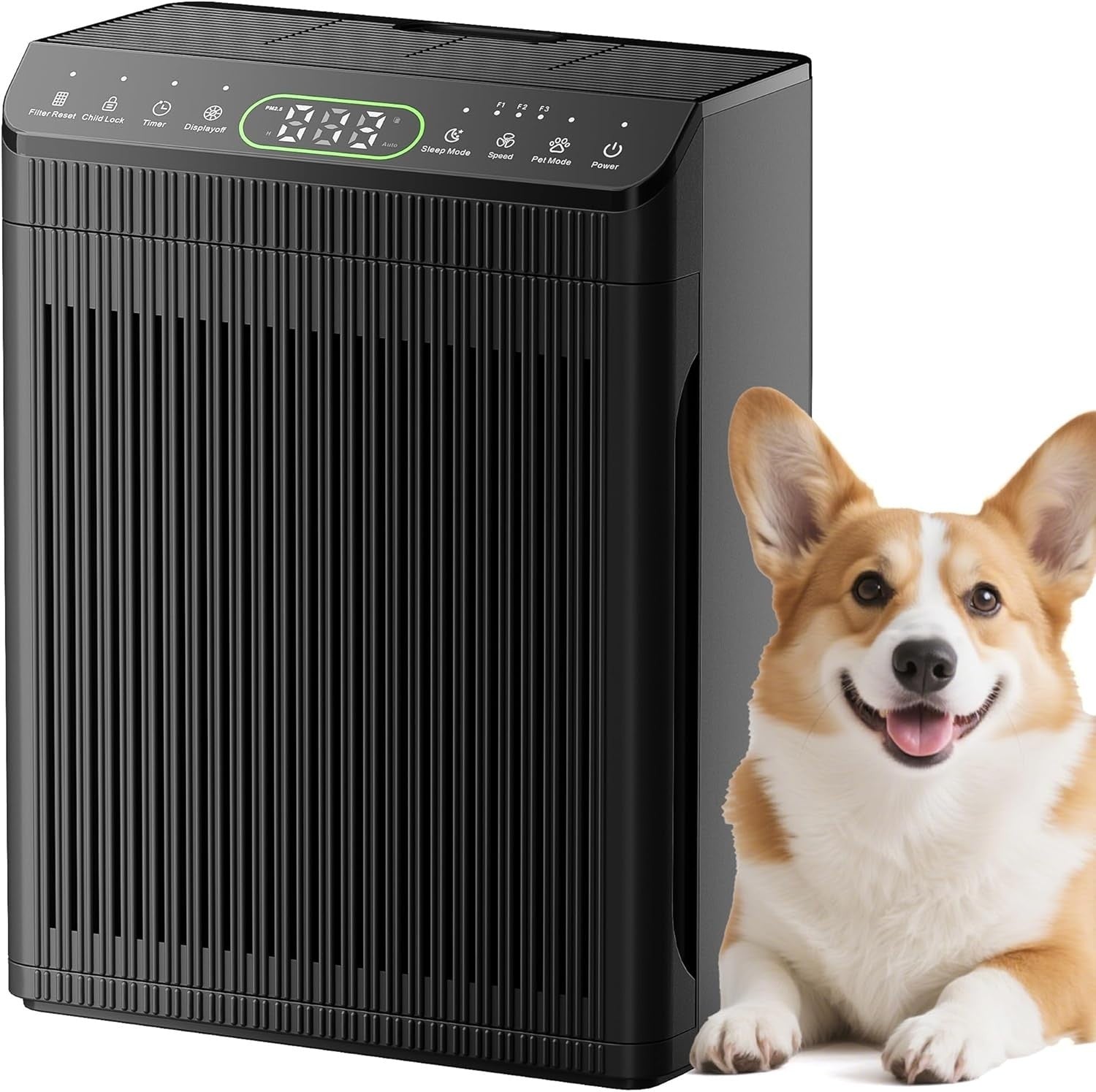 Large Room Air Purifier 2200ft² PM2.5 Display Washable Filter Black