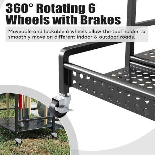 3-Tier Rolling Garden Tool Tower 30 Slots 9 Hooks Heavy Duty Storage Rack