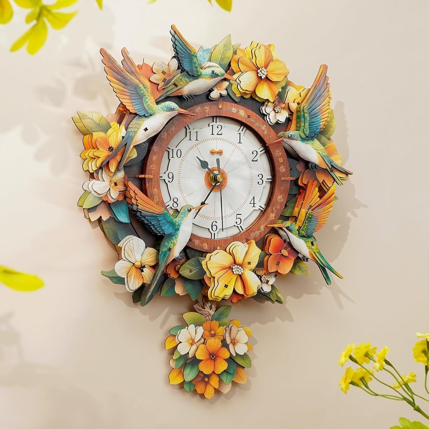 3D Wooden Hummingbird Clock Puzzle, Mechanical Wreath Craft Kit, Home Decor