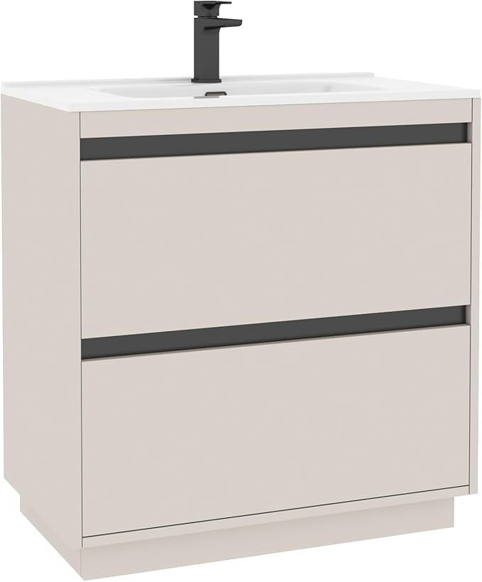 800mm Beige Floor Standing Vanity Unit with Basin Sink 2 Drawer Cabinet Modern