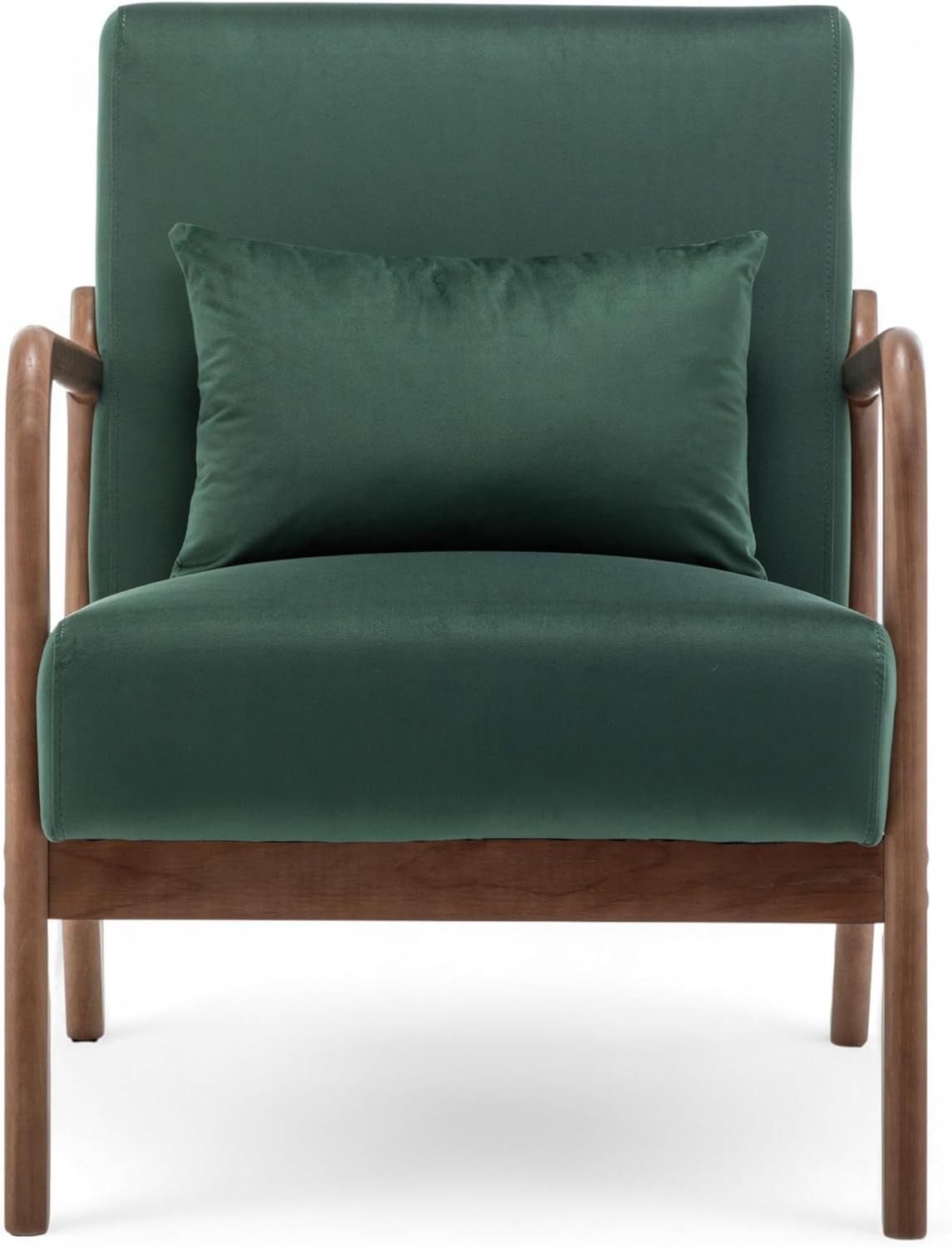 Bottle Green Velvet Accent Chair w/ Lumbar Cushion – Small Armchair