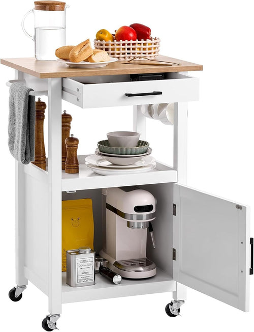 Mobile Kitchen Island Cart with Storage Drawer & Cabinet, Lockable Wheels