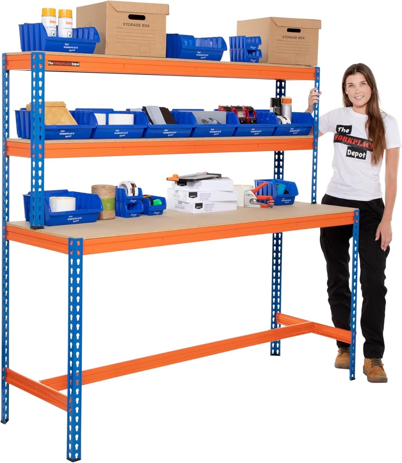 Heavy Duty Garage Workbench 179cm Steel Frame 400kg UDL with Shelves