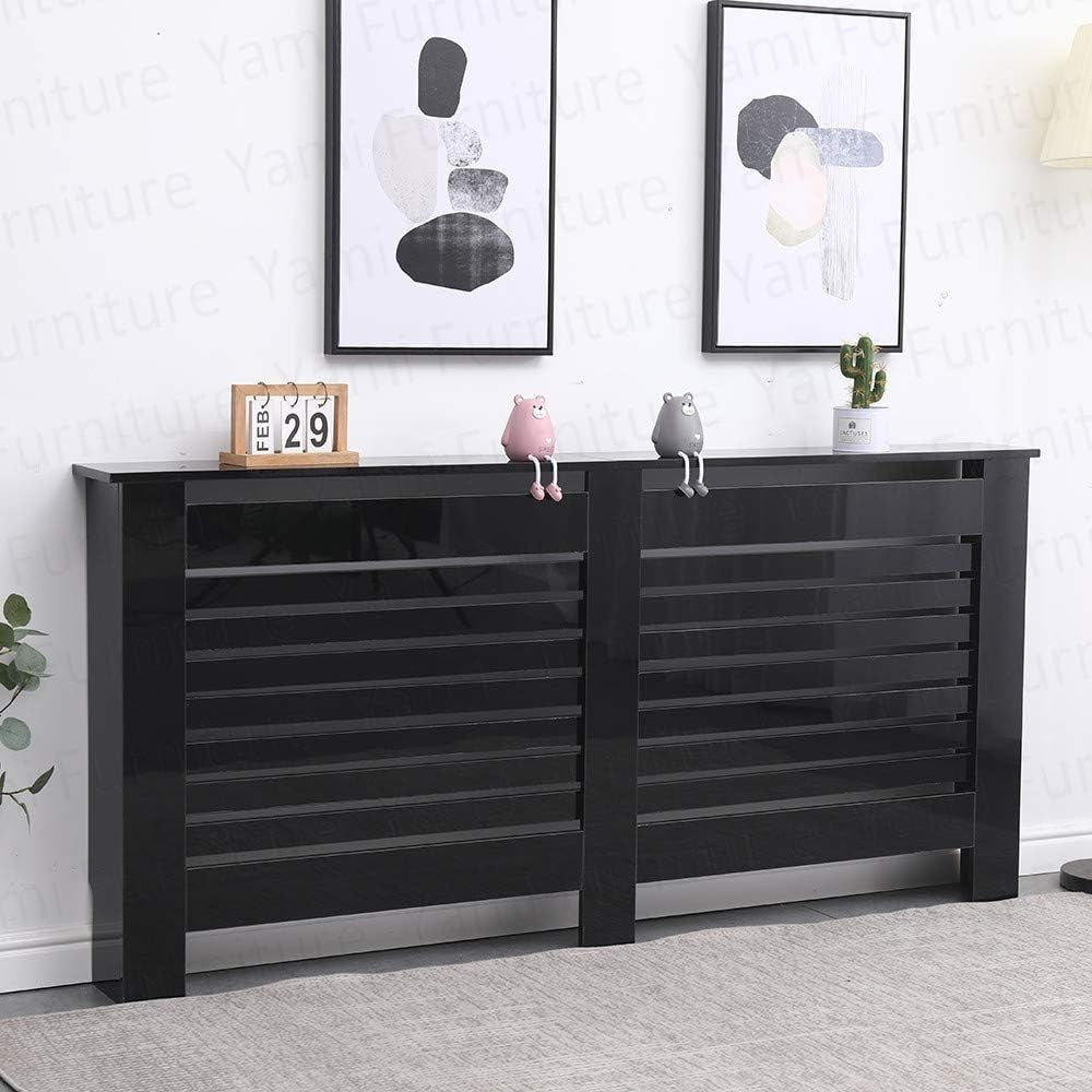 High Gloss Radiator Cover XL Black Modern Slatted Cabinet – Luxury Heating Cover