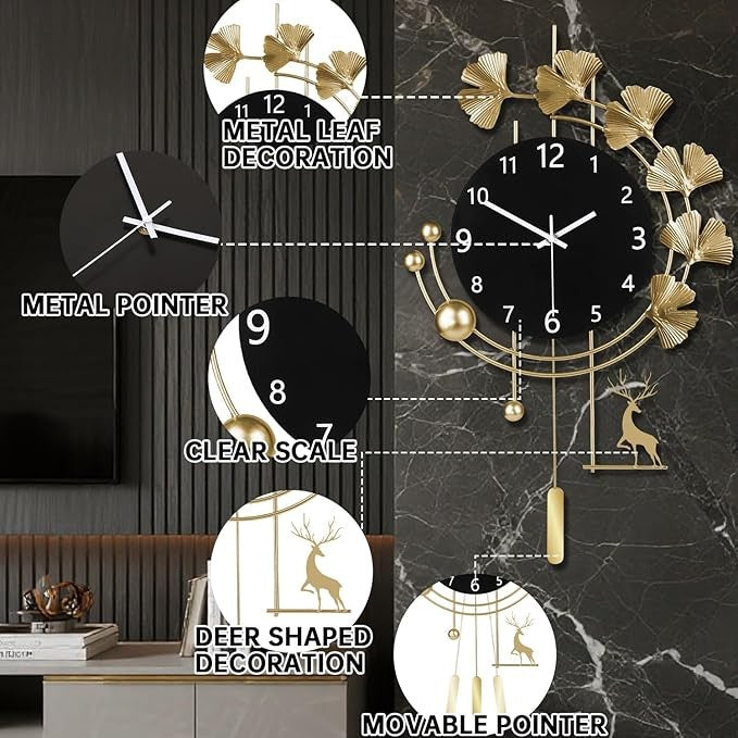 Large Modern Gold Wall Clock 40x60cm Silent Luxury Decor Oversized Living Room