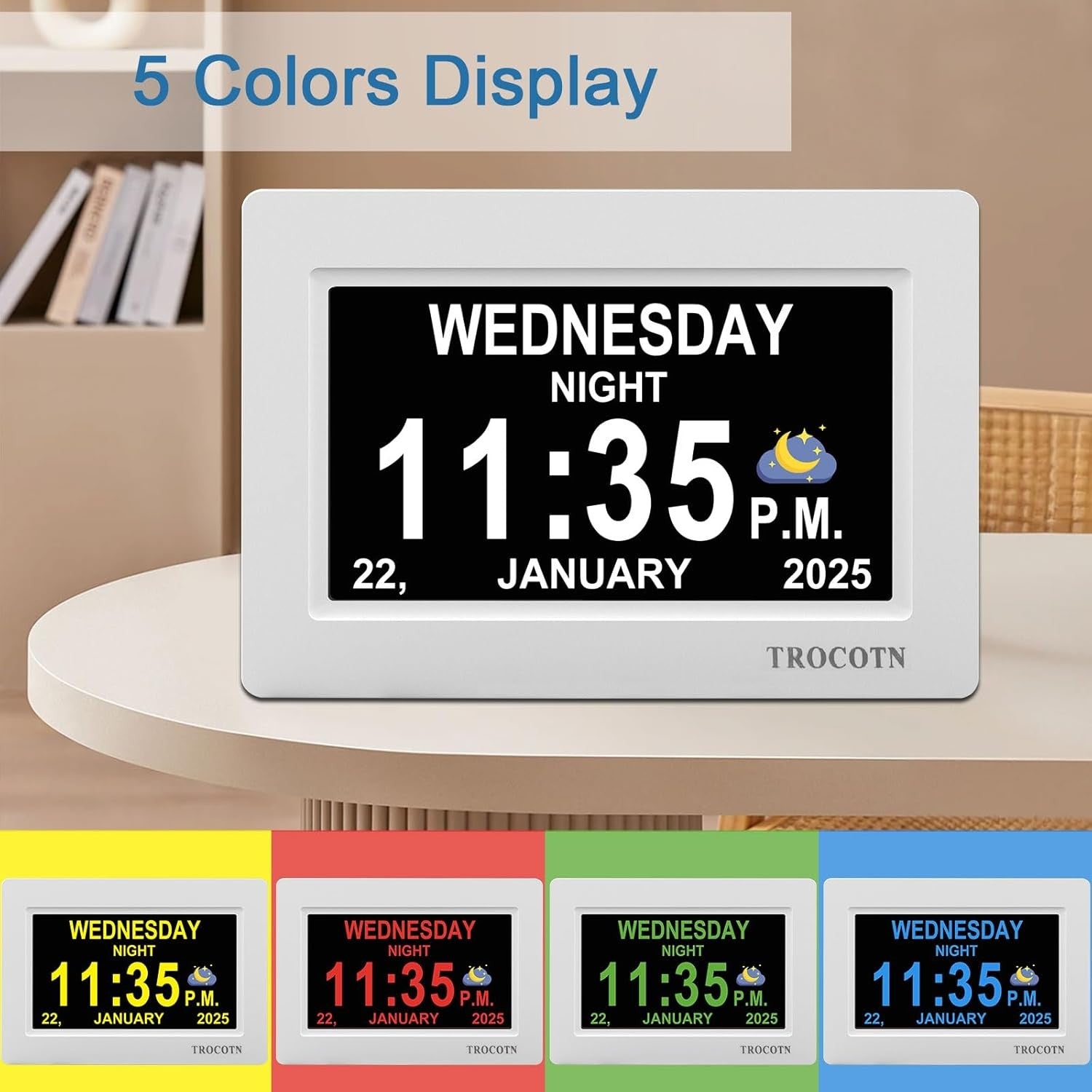7” Dementia Digital Clock Large Day Display Auto Dimming Elderly