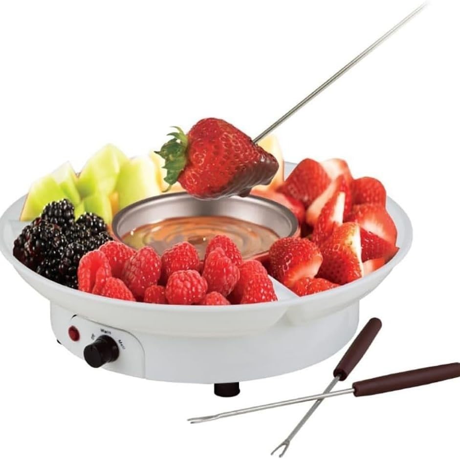 Electric Chocolate Fondue Pot Set Dessert Melter Forks White