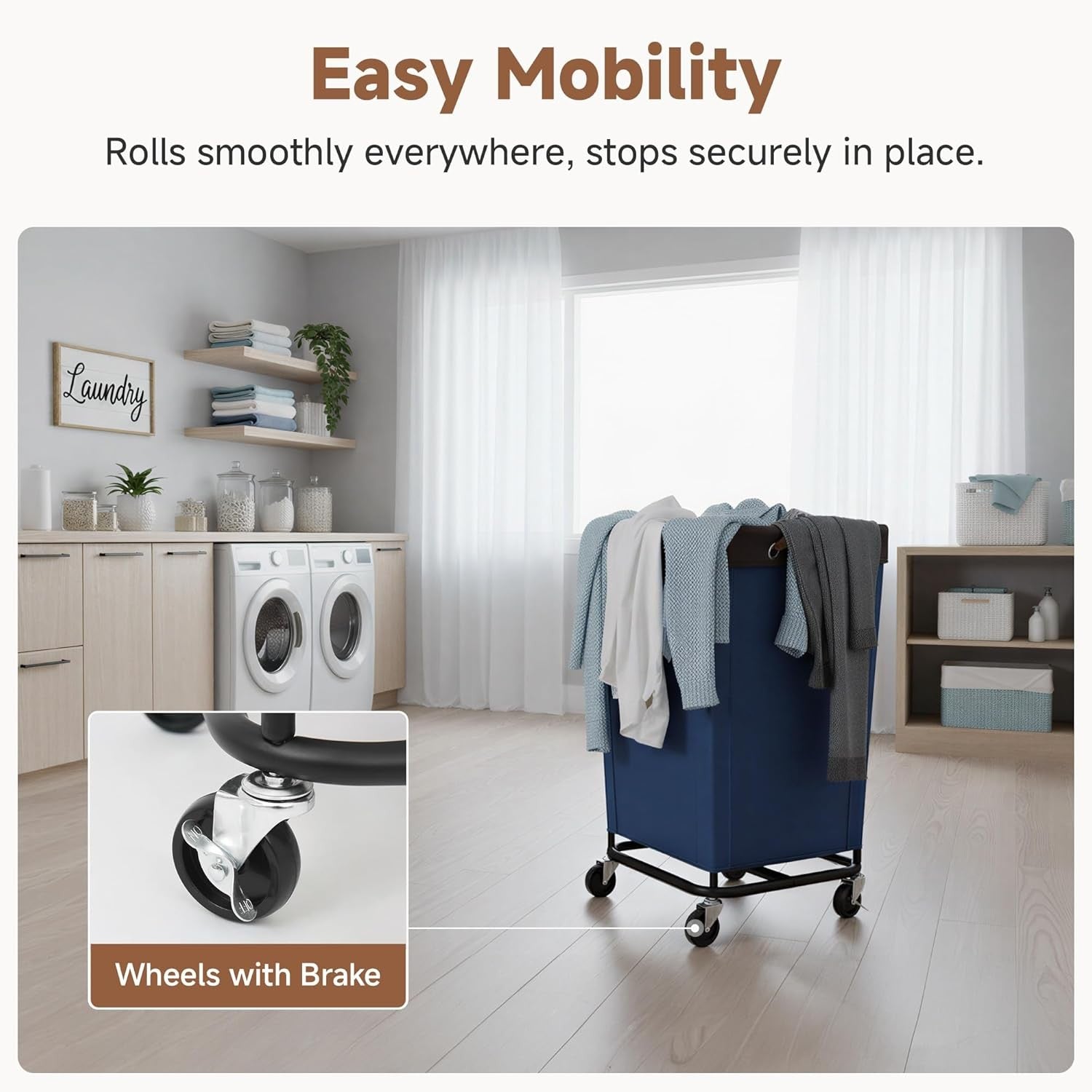 160L Heavy Duty Laundry Hamper with Wheels | Large Rolling Clothes Basket Blue