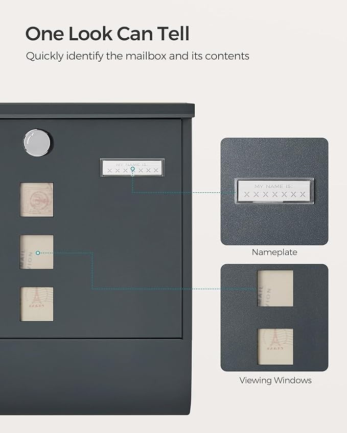 Wall Mounted Post Box with Lock Anthracite Grey Secure Mailbox 11x37x37cm