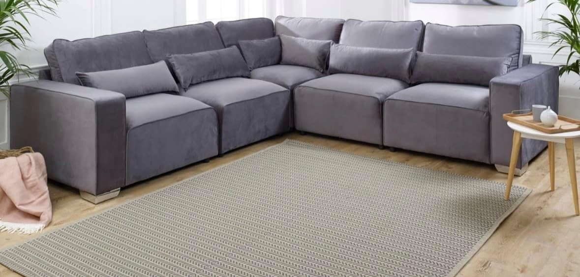 Modular Large Corner Sofa 5 Seater | Steel Plush Fabric | Easy Assembly