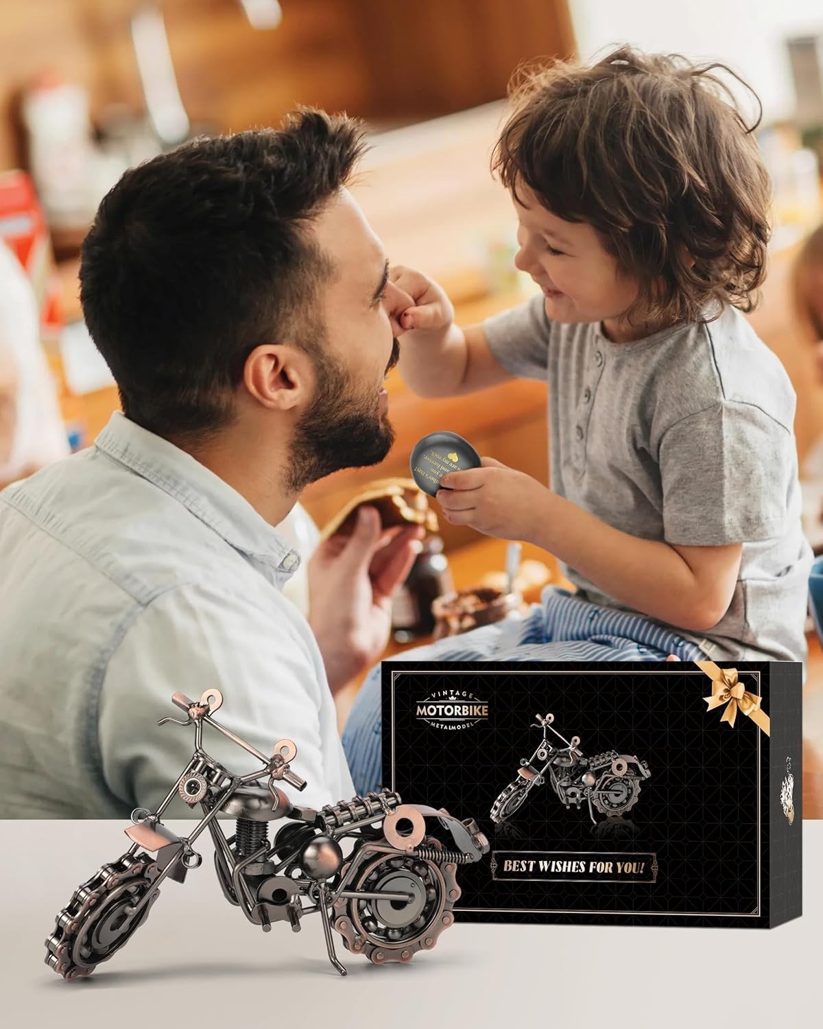 Retro Motorcycle Desk Ornament with Message Rock – Unique Gift for Dad or Him
