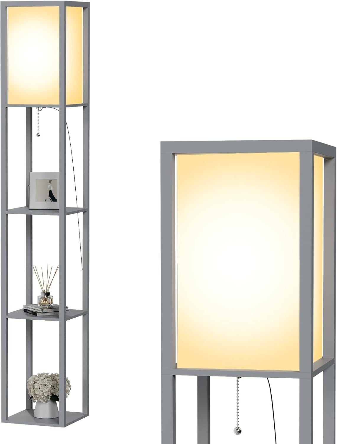 Floor Lamp with Shelves Wooden Storage Standing Light Modern Bedroom Living