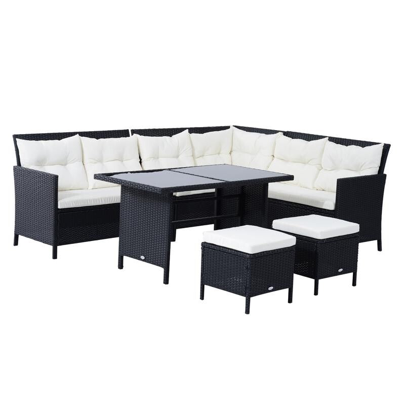 8 Seater Rattan Garden Sofa Set Outdoor Corner Dining Table Footstools Black