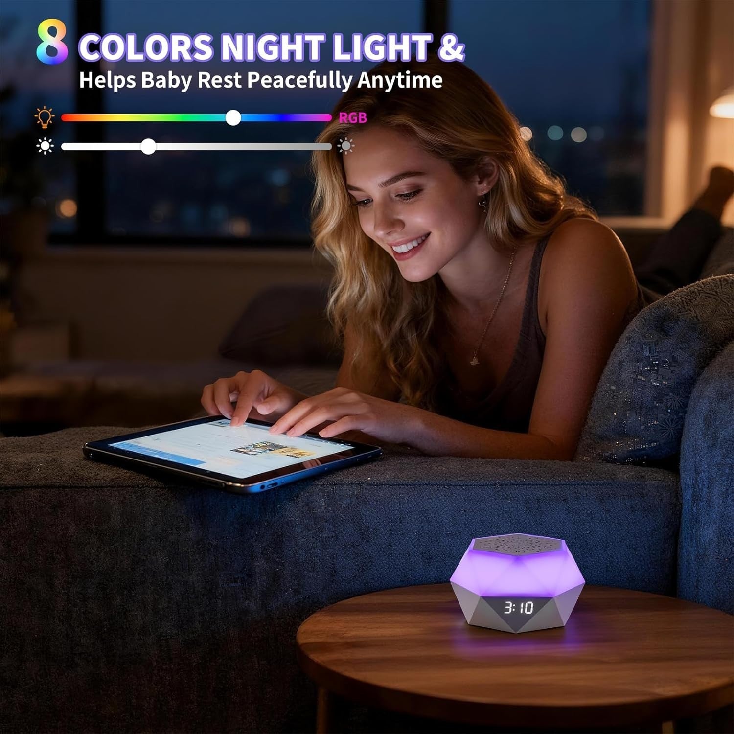 Smart White Noise Machine for Sleep – 32 Soothing Sounds, Night Light, Timer