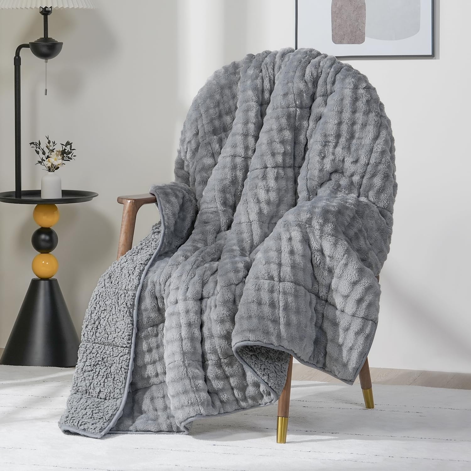 15lb Weighted Blanket 60x80 Soft Sherpa Fleece Grey Warm Adult Aid