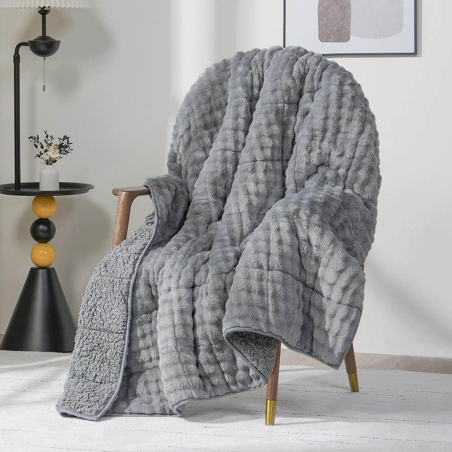 15lb Weighted Blanket 60x80 Soft Sherpa Fleece Grey Warm Adult Aid
