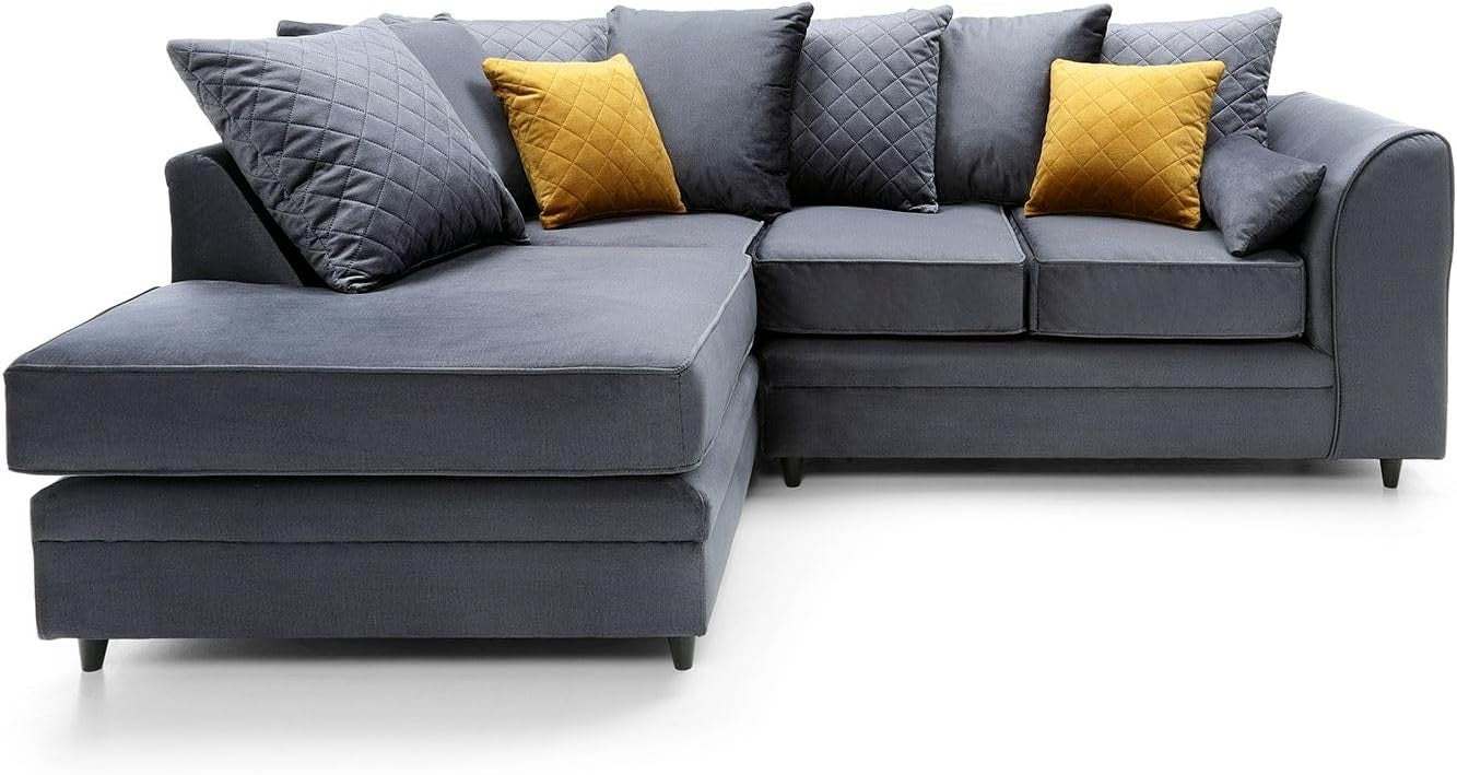 Dark Grey Velvet L Shape Corner Sofa 3 Seater – Water Repellent & Comfy