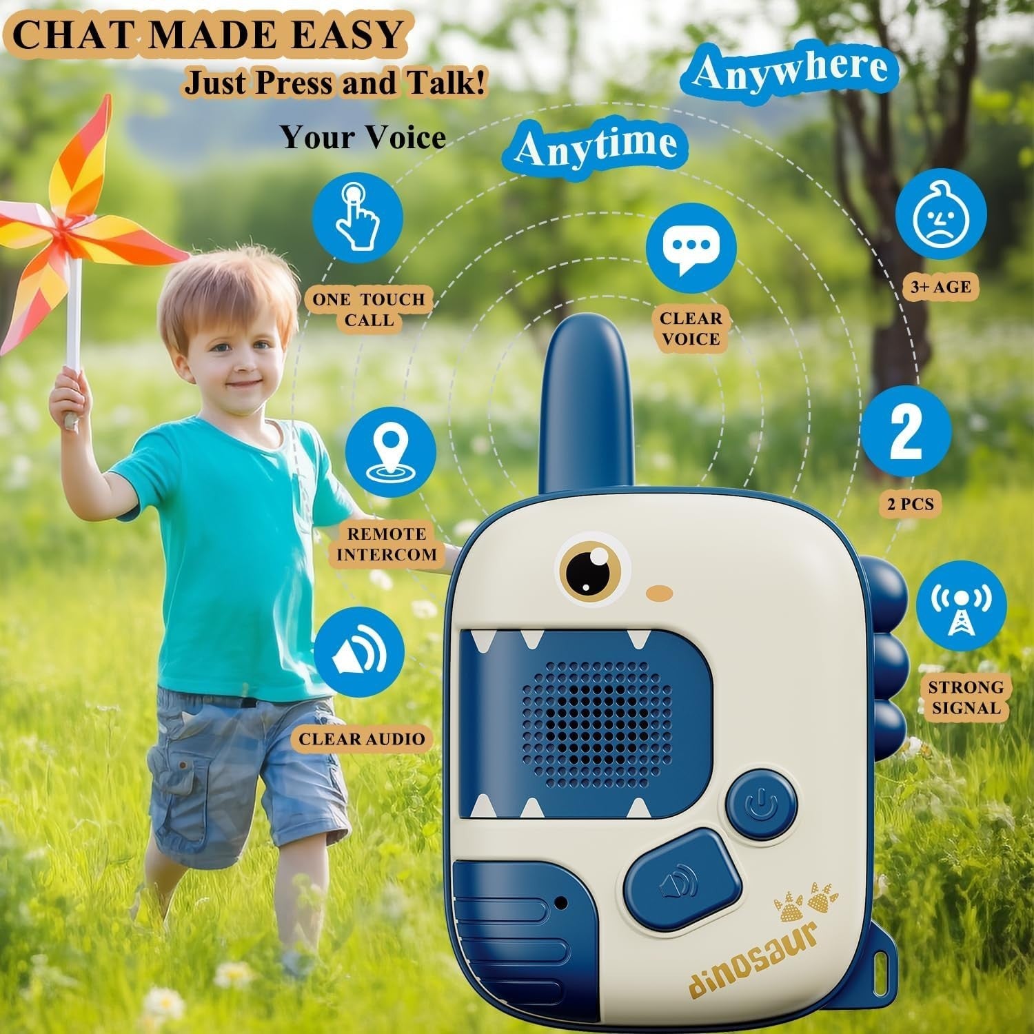 Kids Dinosaur Walkie Talkies 2 Pack 1000FT Range Outdoor Adventure Toy