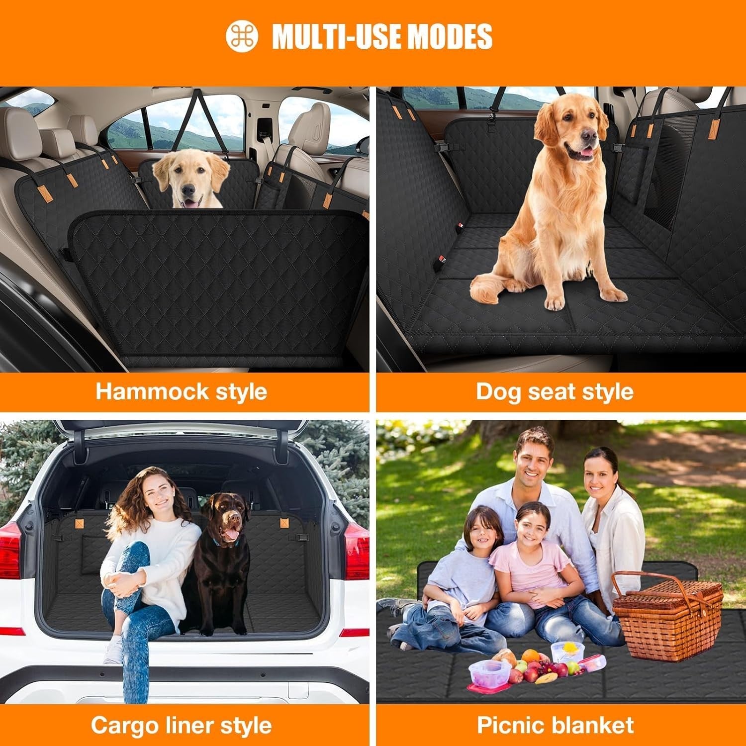 Dog Car Seat Extender Hard Bottom Waterproof Hammock 300lb Load