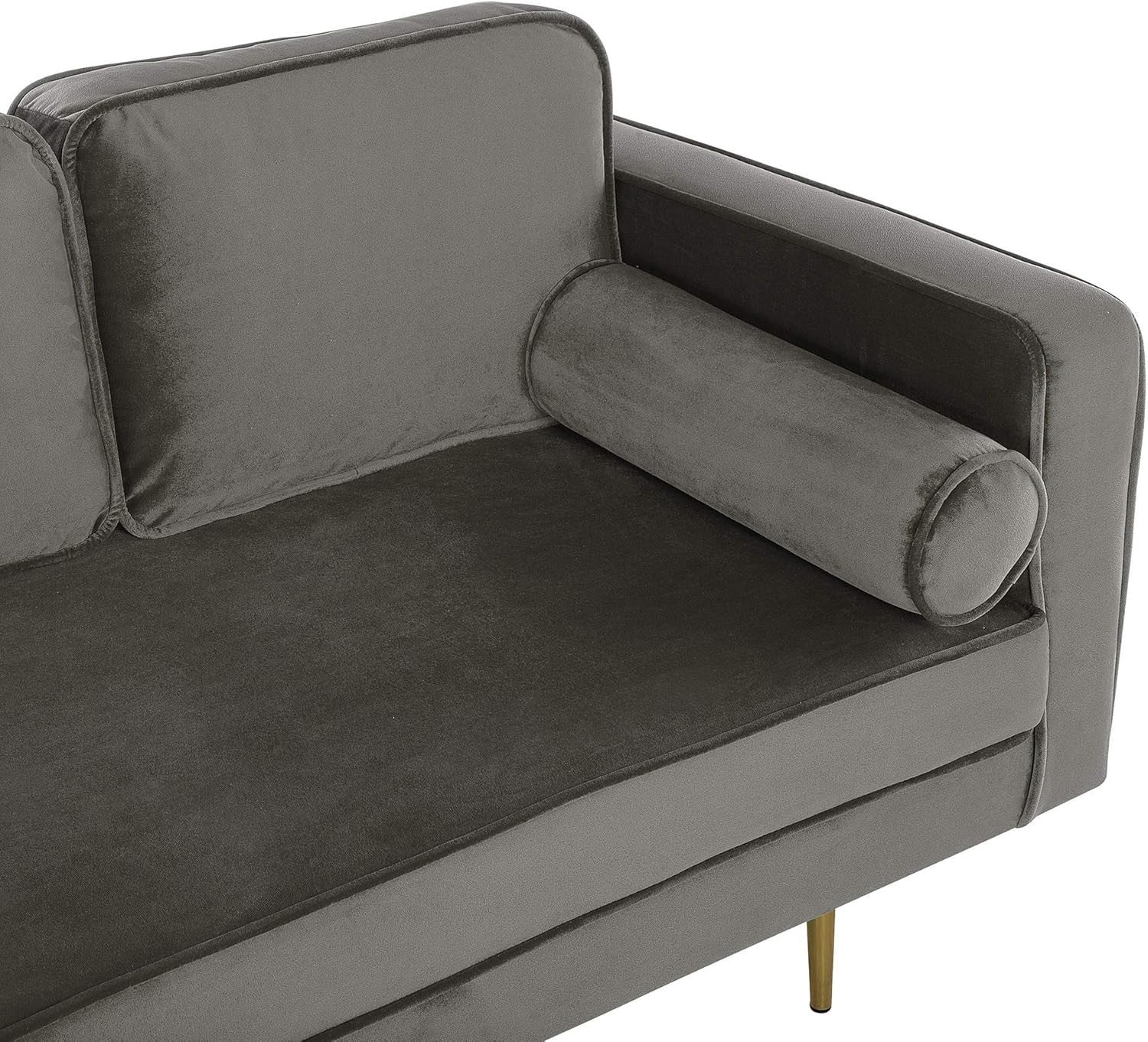 Grey Velvet Chaise Lounge Sofa | Modern Glam, Gold Legs, 79cm Seat Depth