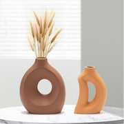 Ceramic Vase Set of 2 Hollow Minimalist Modern Decor for Pampas Grass