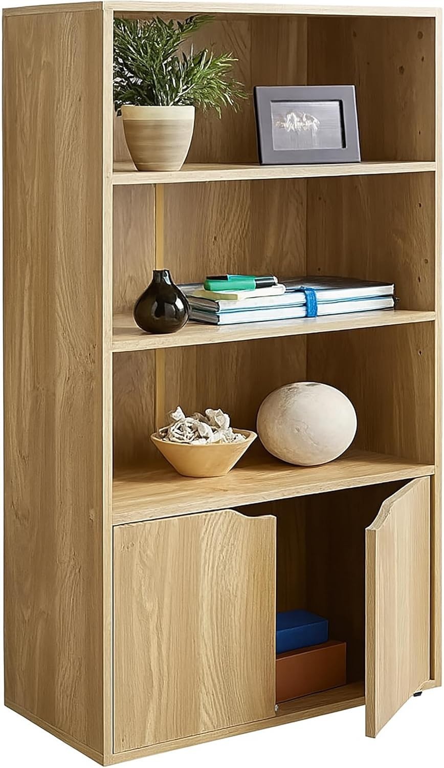 3-Shelf Oak Bookcase – Compact Wooden Storage Unit with Anti-Tip Kit