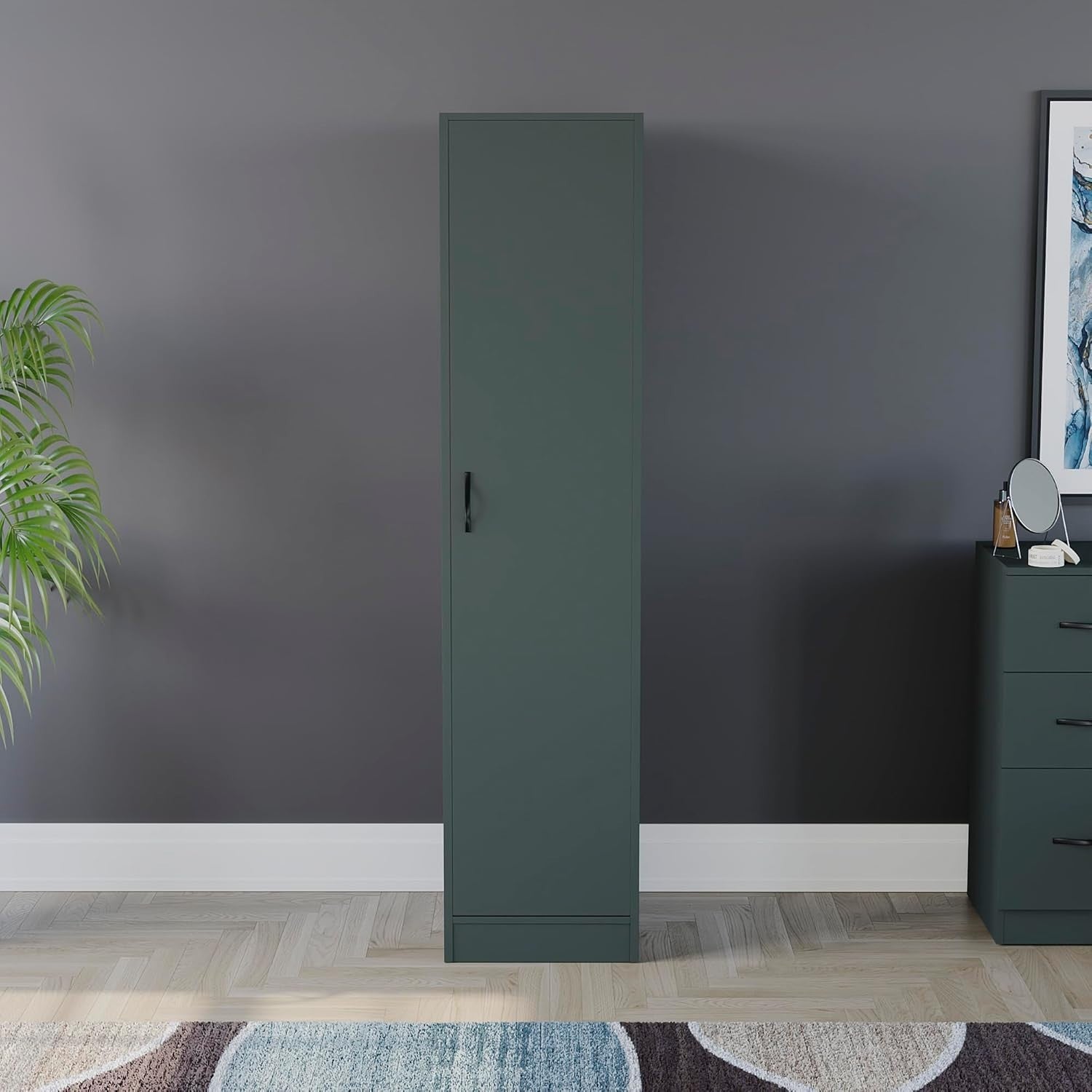 Modern Single Door Bedroom Wardrobe with Hanging Rail & Shelf Storage