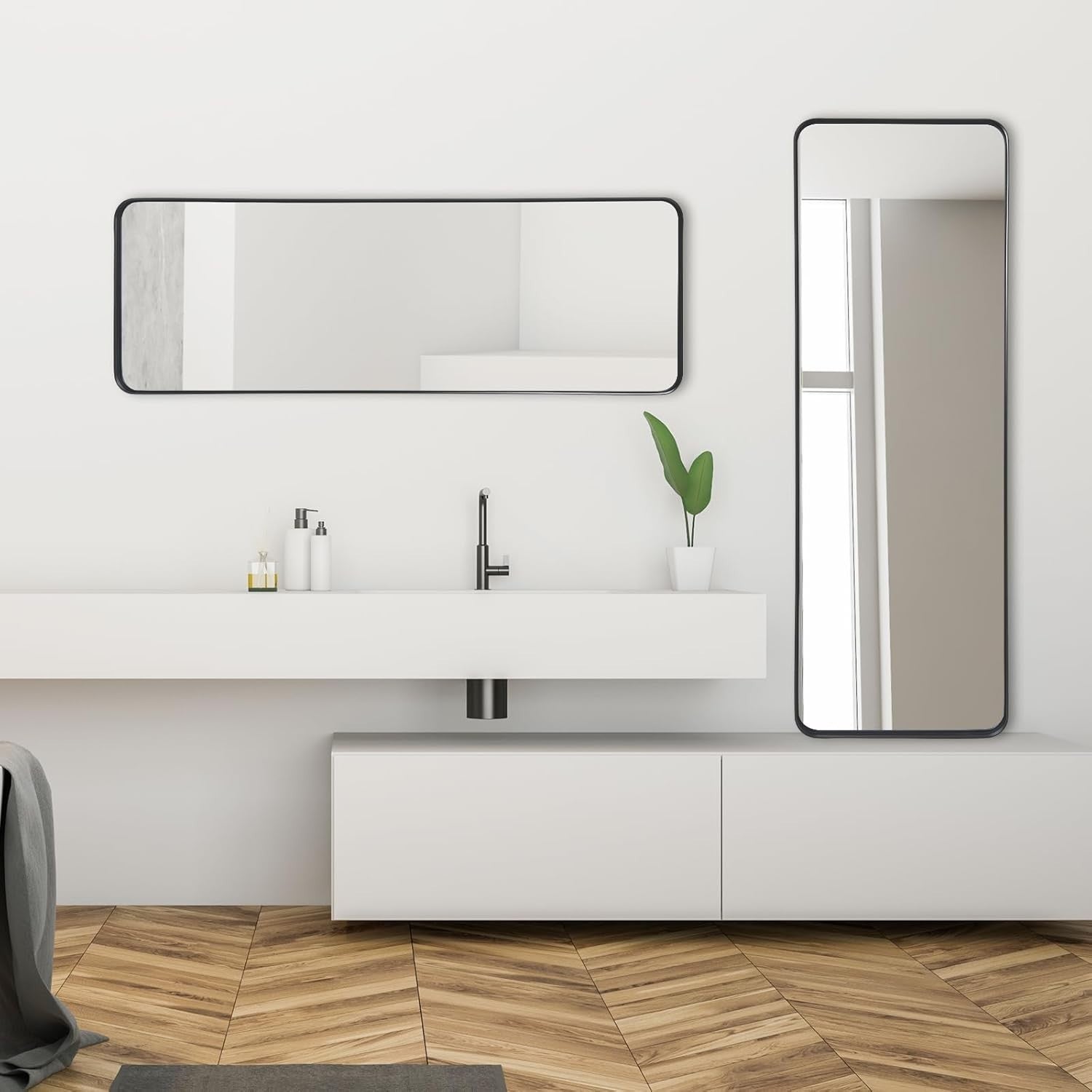 Large Full-Length Wall Mirror 161x52 cm Black Frame, Clear Reflection