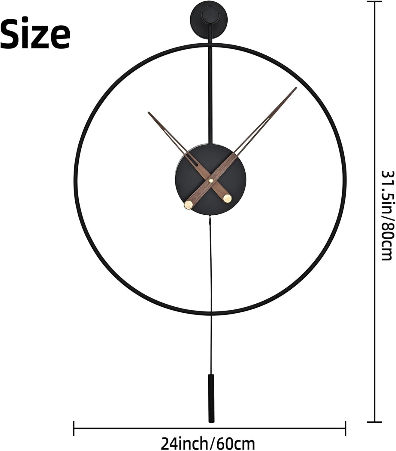 Large Black Wall Clock 60cm Silent Non-Ticking Modern Minimalist Art