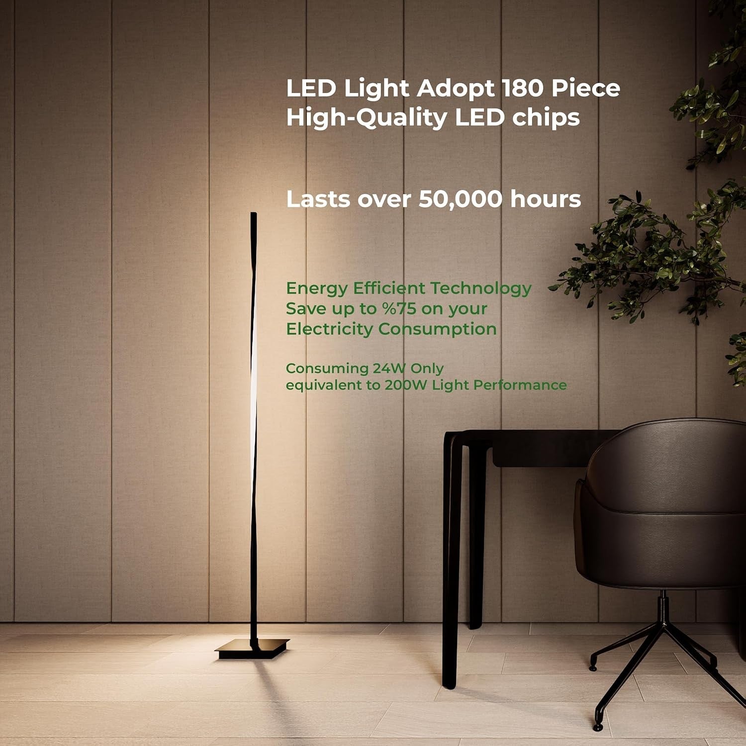 Modern LED Floor Lamp Dimmable Remote Control Standing Light Matte Black