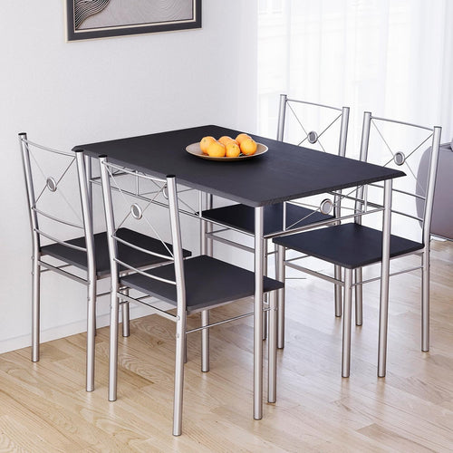 Black 4-Seater Dining Table Set | Compact Kitchen Breakfast Furniture
