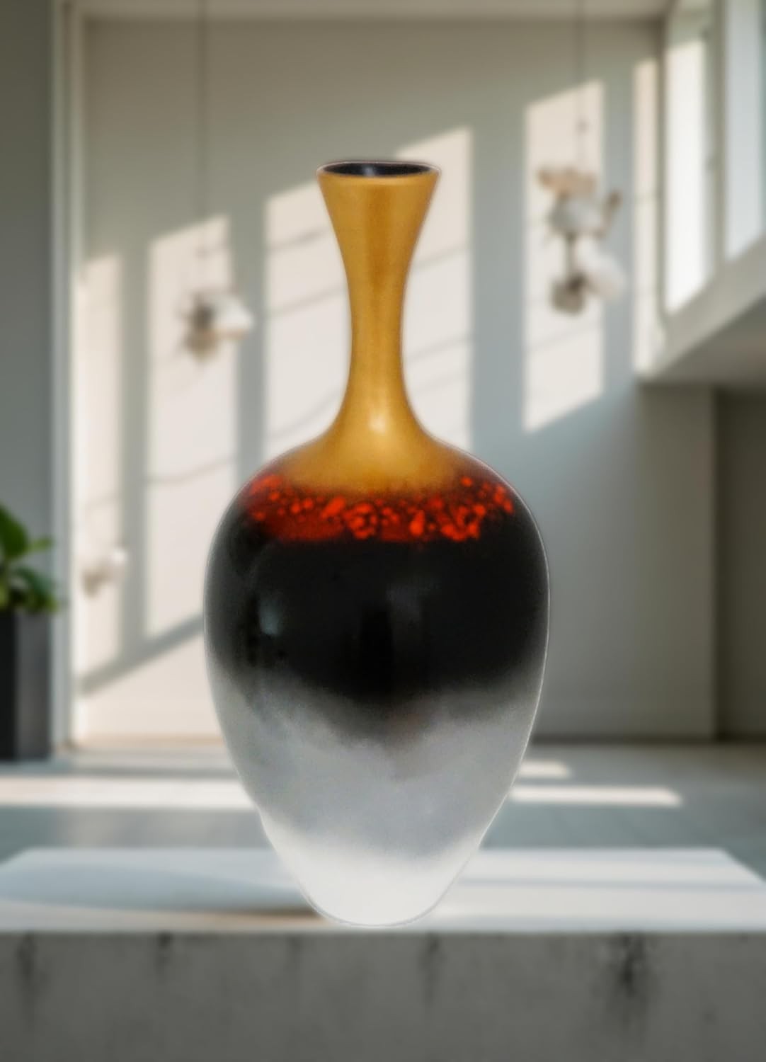 Luxury Gradient Ceramic Vase 45cm Gold Ombre Narrow Neck Home Decor