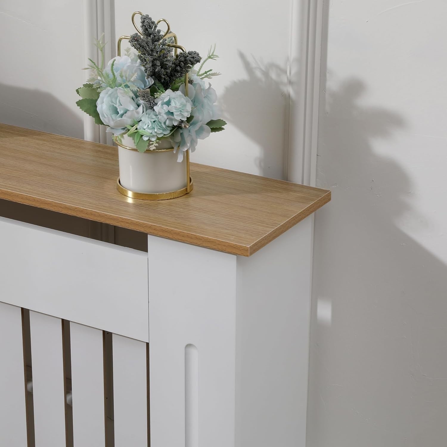 Medium White Oak Radiator Cover | Modern MDF Vertical Slat Cabinet